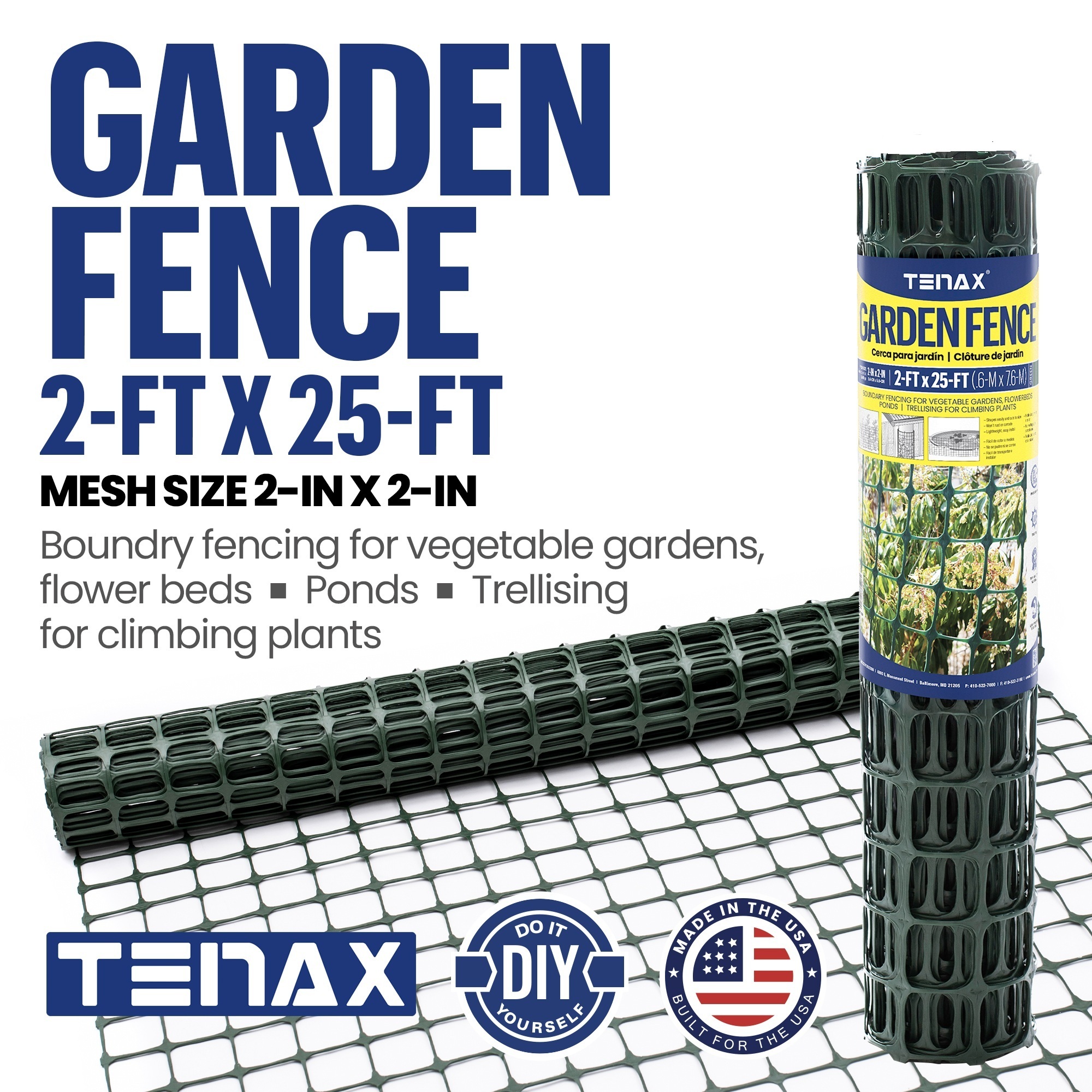 Tenax Plastic Garden Fence — 2ft. x 25ft., High-Density Polyethylene, Lightweight, Durable, Model# 2A230096
